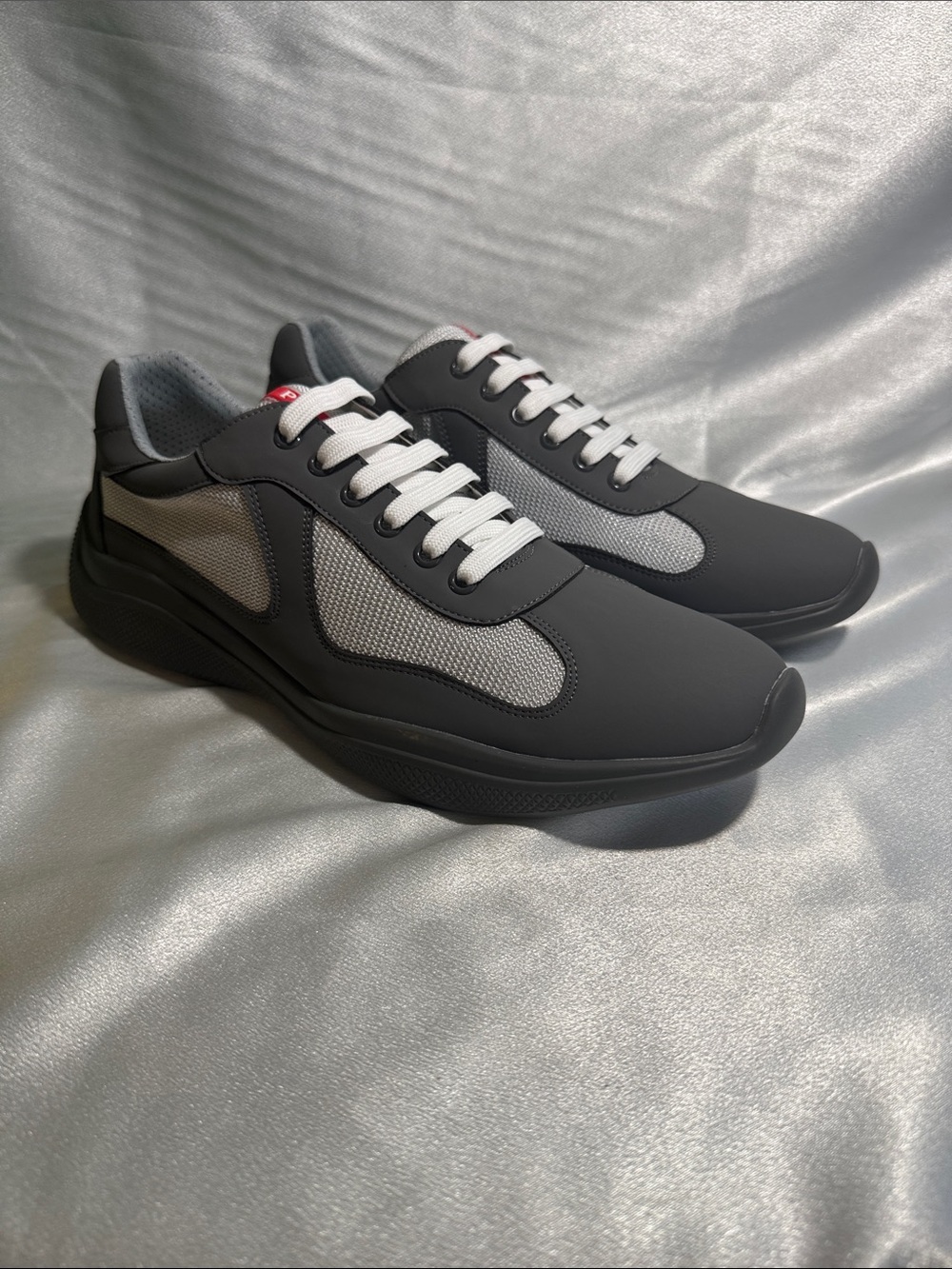 Prada Men's American Cup Gray and White Rubber Low-Top Sneakers - Picture 6 of 11
